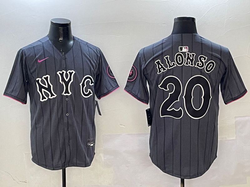 Men New York Mets #20 Alonso Black City Edition 2025 Nike MLB Jersey style 1->new york mets->MLB Jersey